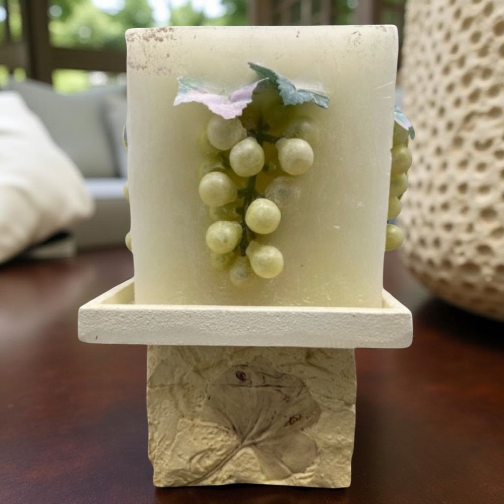 Square Grapes Candle & Holder Pale Yellow
